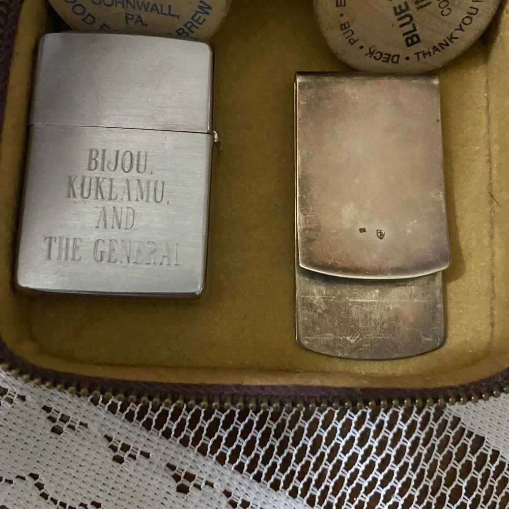 Men's Black Leather zipper case. Money Clip with Gold Accent. Viet nam era.